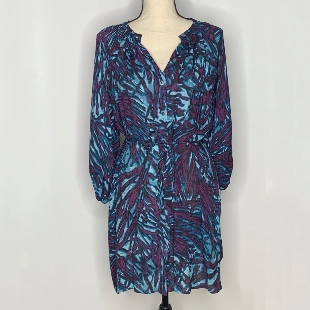 Tucker NYC Silk Mini Dress Blue Purple Print Small